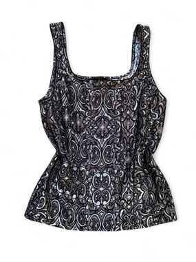 White House Black Market Black & Gray Patterned Square-Neck Tank